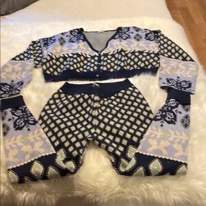 Free People Navy and Cream Patterned Pajama Set